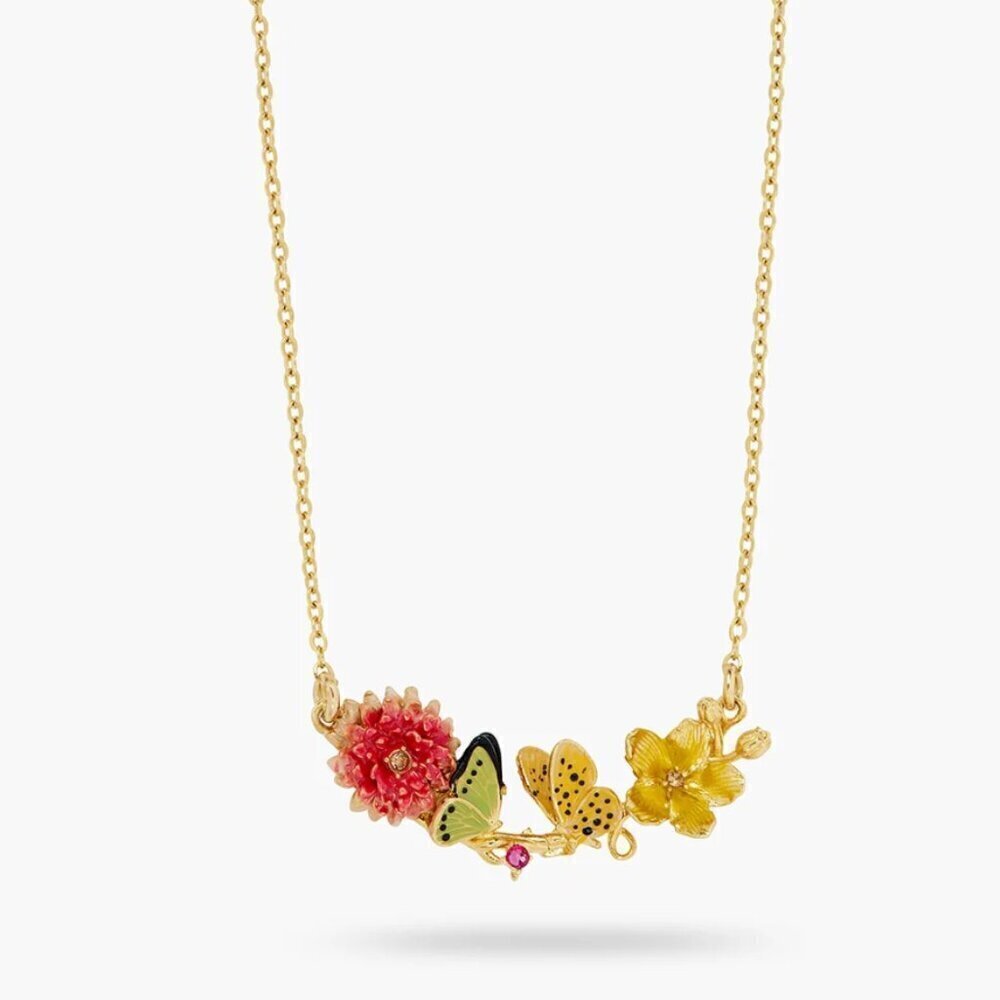 Les Néréides Butterfly Flower Pendant Necklace 18k Gold Plated French Jewelry